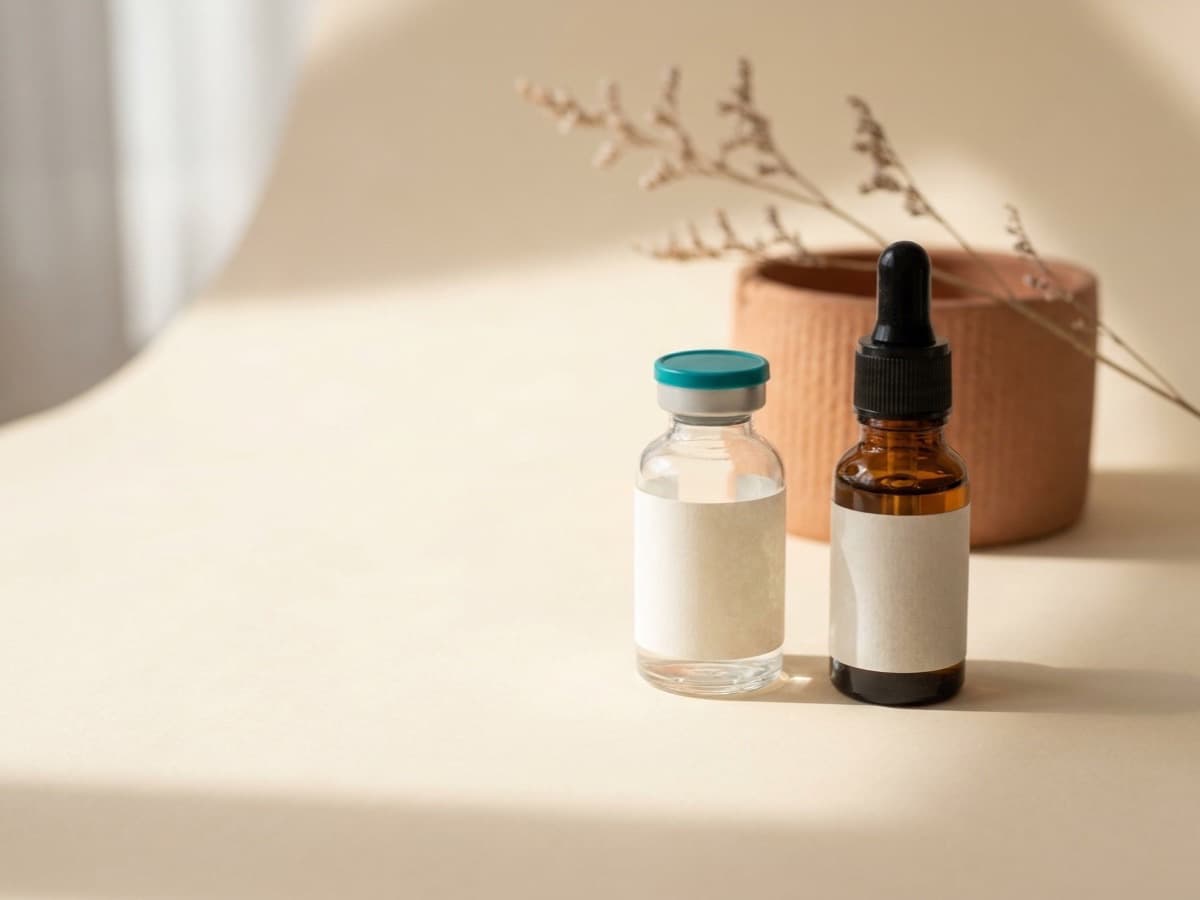 Compounded NimCore therapy — a teal Nimbus vial and dropper