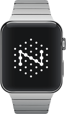 A smartwatch showing the Nimbus logo on its face